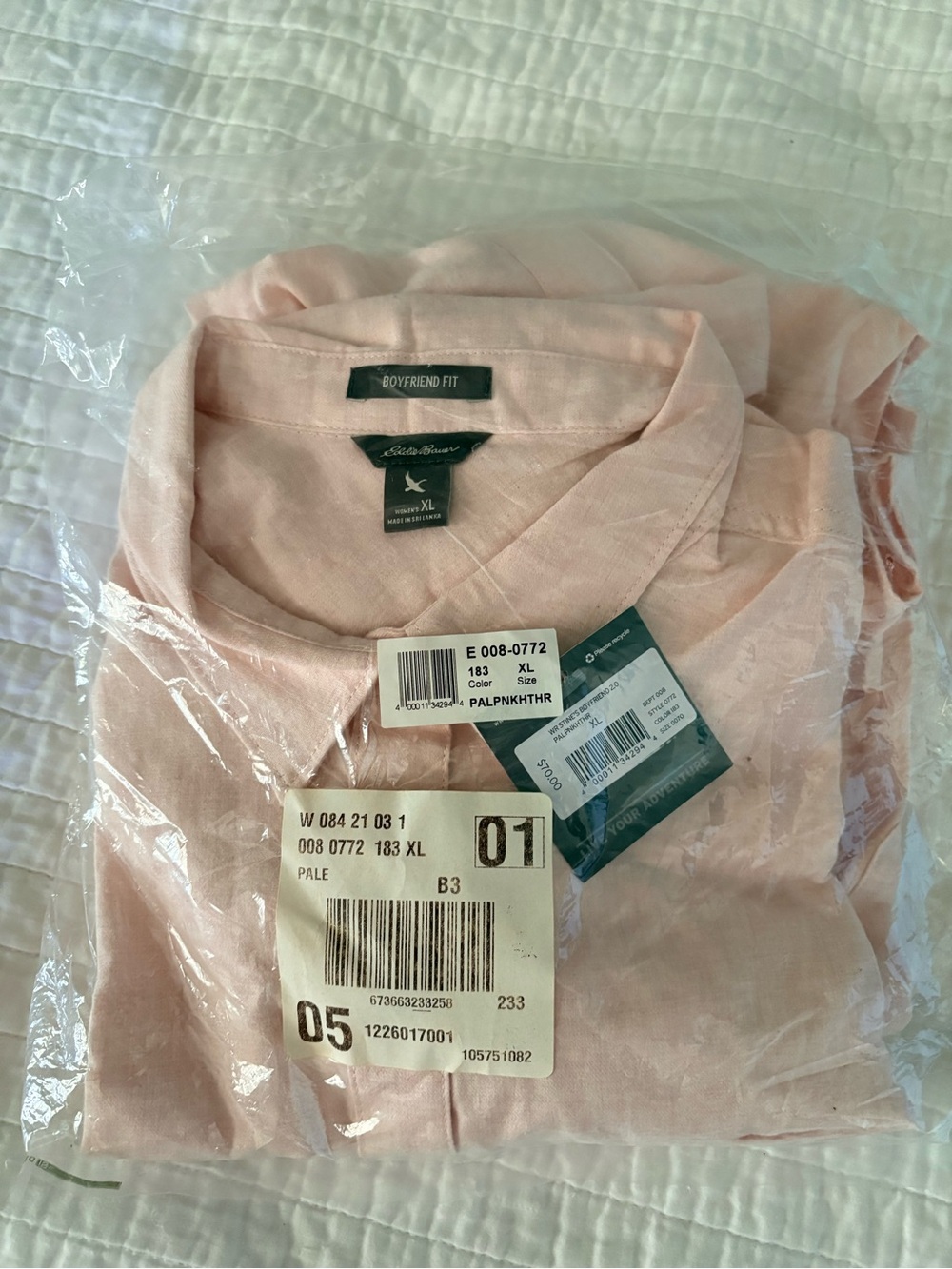 Eddie Bauer Packable Boyfriend Shirt Women's Pink Size XL NWT